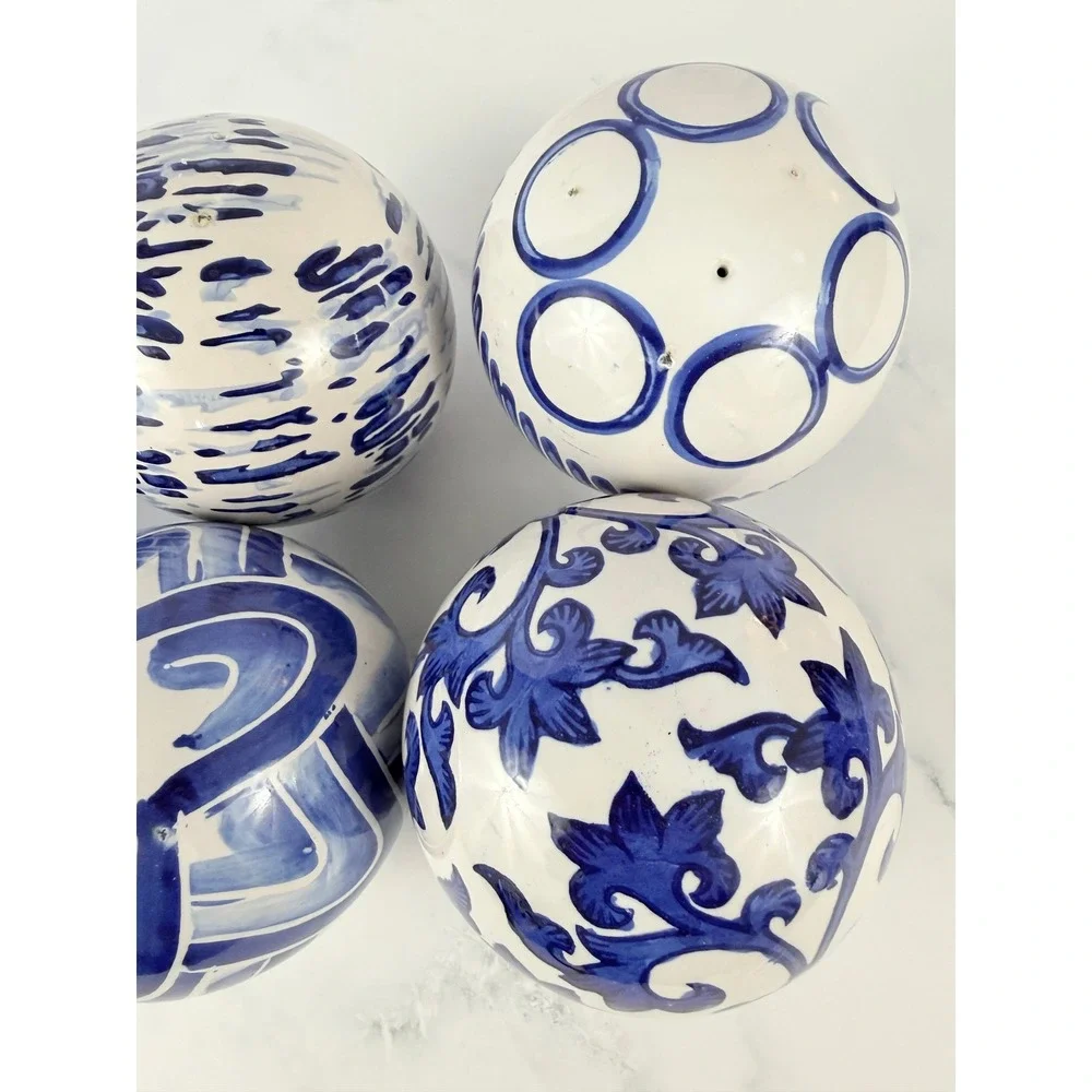 Set of 5 Hand Painted Blue and White Ceramic Chinoiserie 4